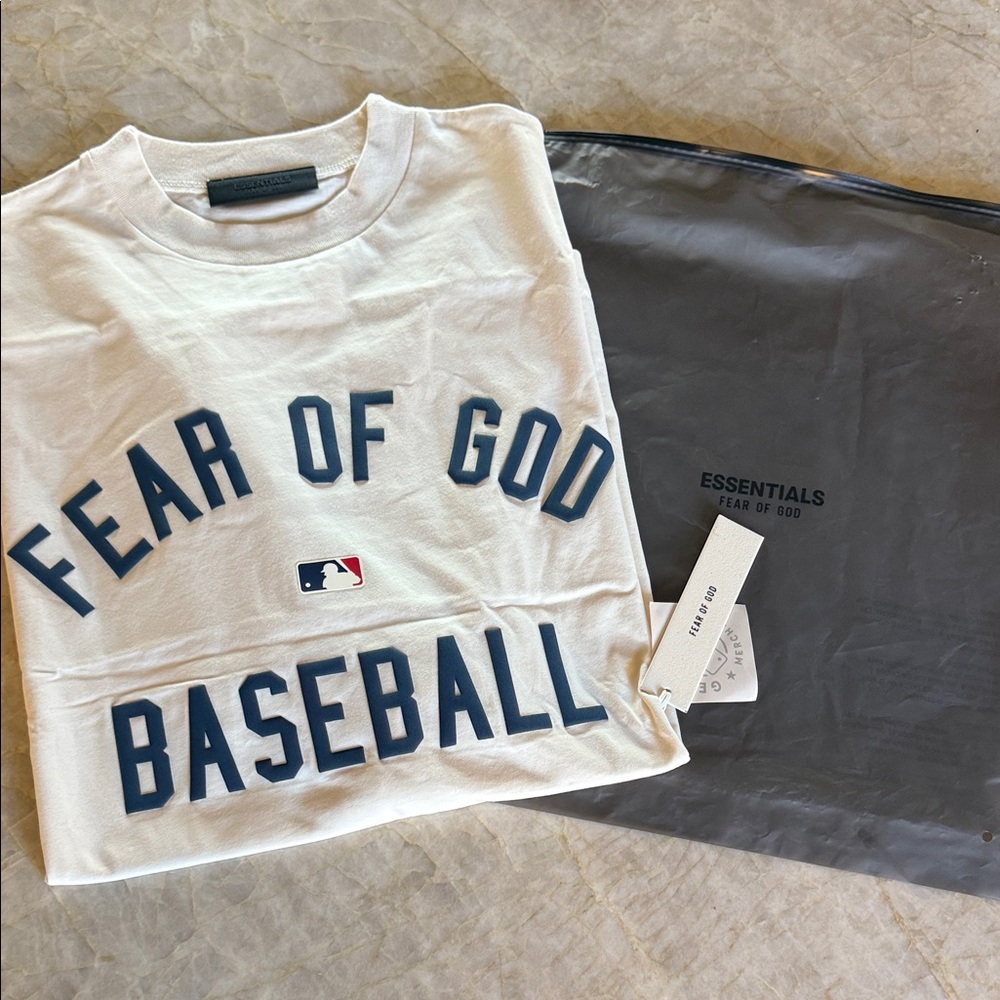 Fear of God Mens Baseball Tee - White and Navy